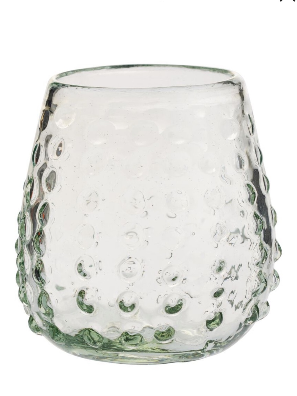 World Market Rivera Handcrafted Dot Stemless Wine Recycled Glass Mexico Set of 2